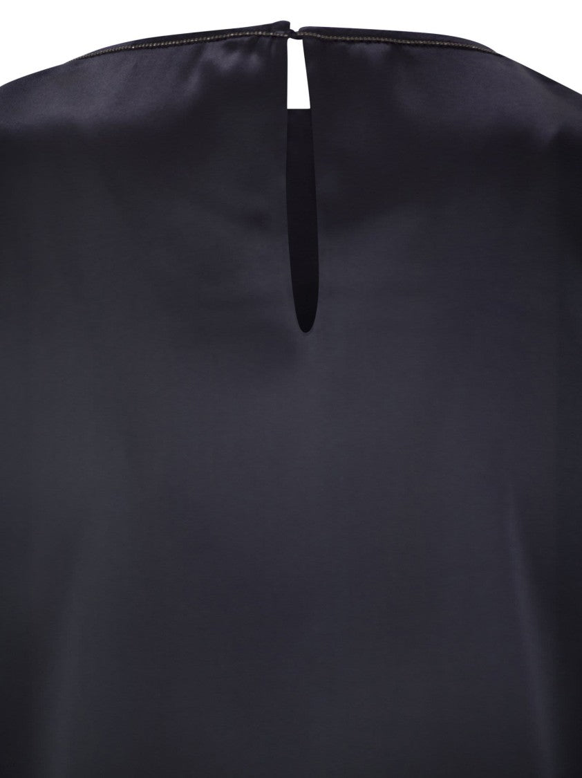 Brunello Cucinelli Stretch Silk Satin Top With Jewellery