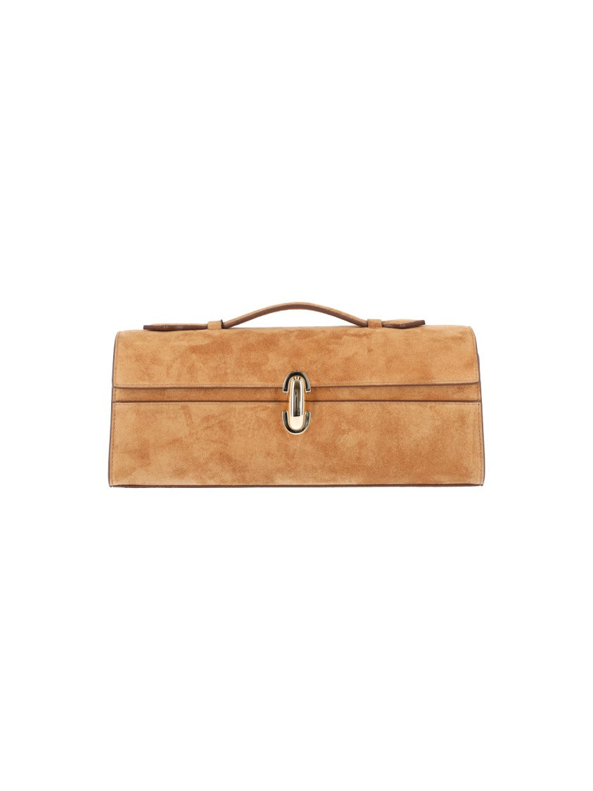 Savette Brown Symmetry Slim Suede Clutch