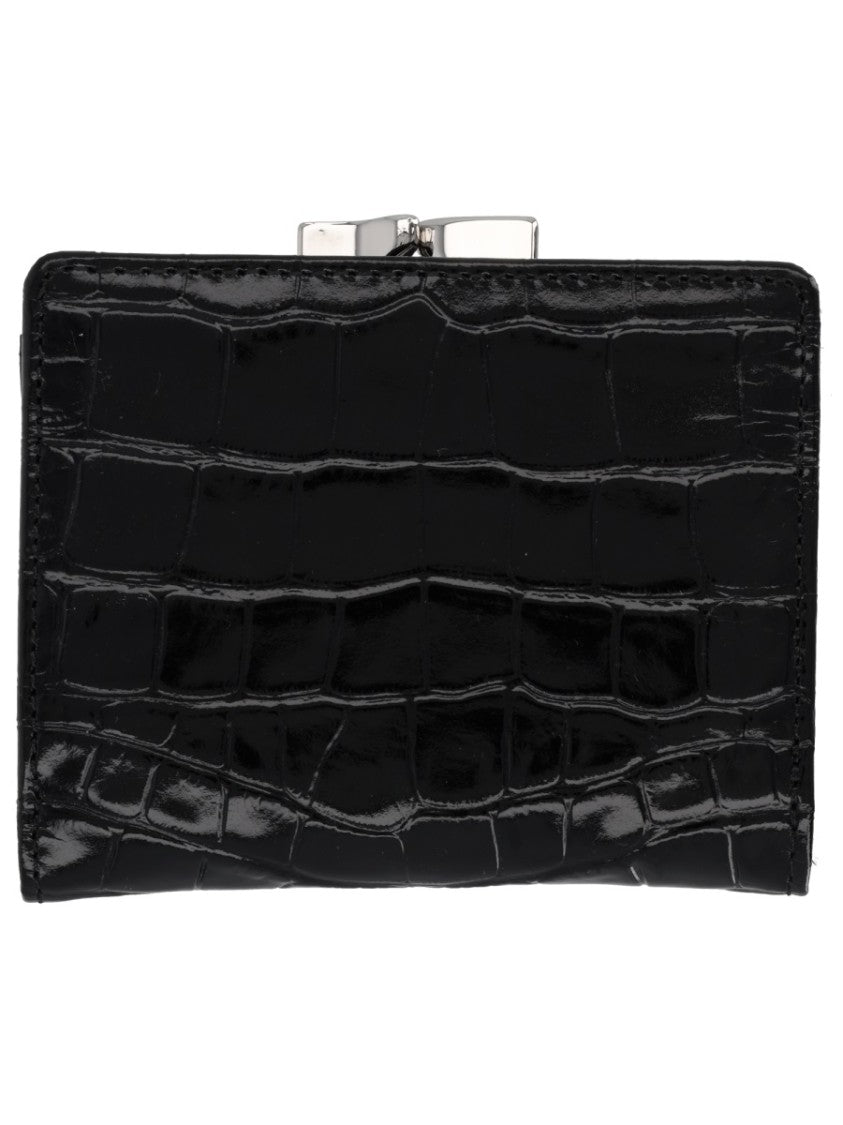 Vivienne Westwood Crocodile-Embossed Black Calfskin Wallet With Silver Emblem