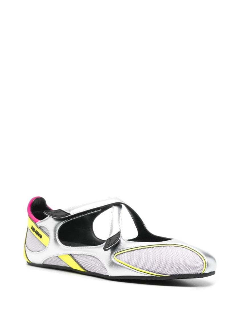 The Attico Futuristic Silver Sandals With Mesh Panels