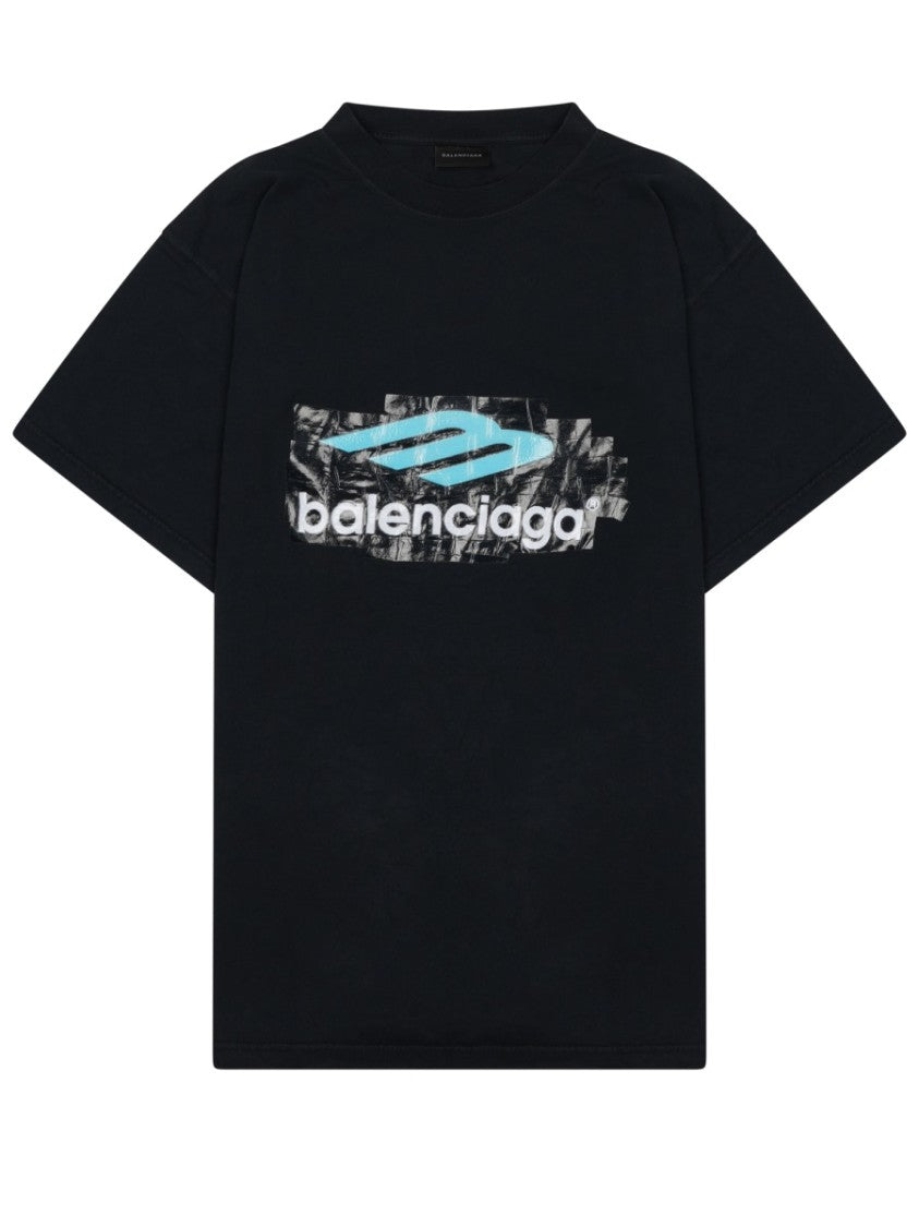 Balenciaga Black Graphic Logo Cotton T-Shirt