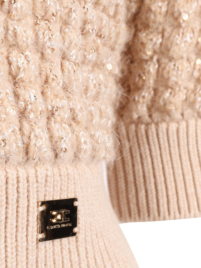 Elisabetta Franchi Tricot Bubble Stitch Sequin Top