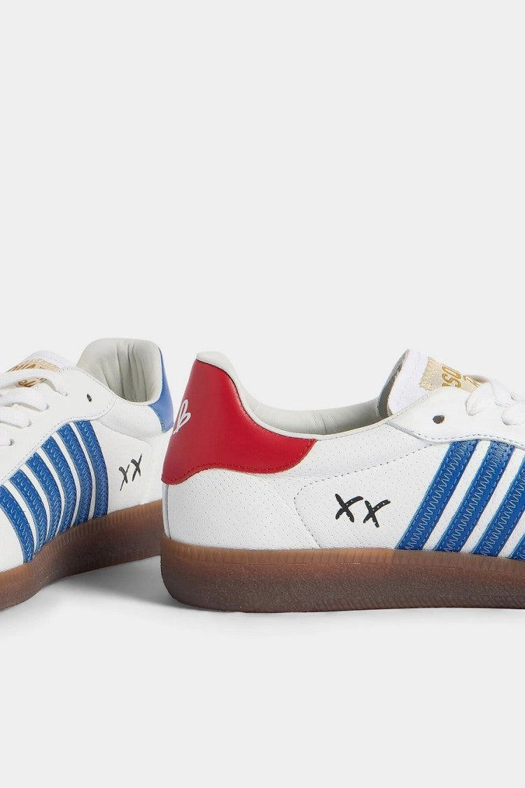 Dsquared2 White Embroidered Maple Leaf Motif Goatskin Sneakers
