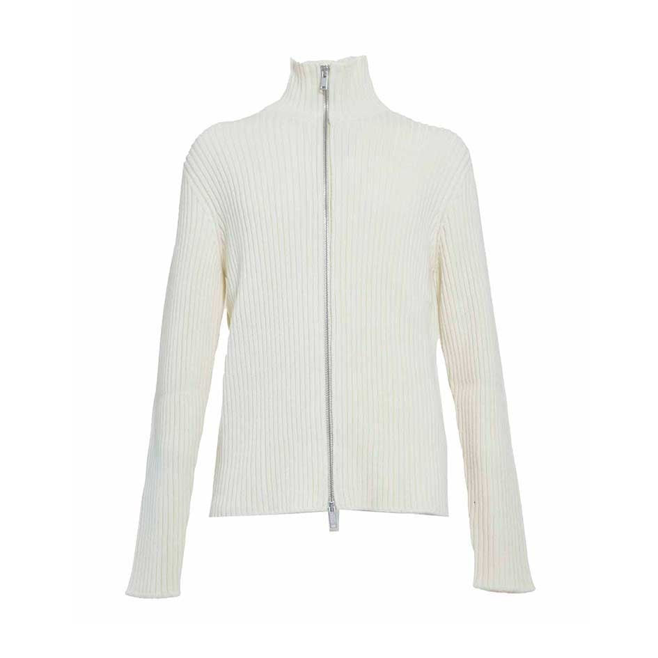 Jil Sander Cream Ribbed Cardigan With Zipper