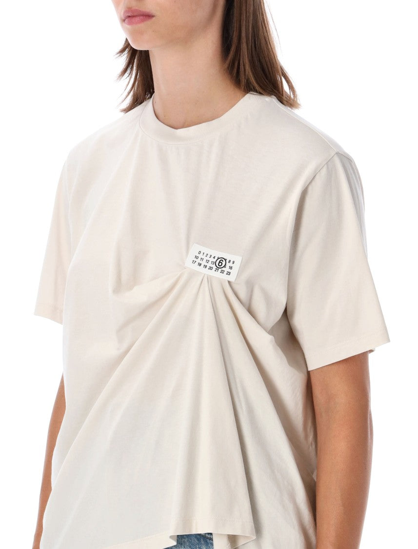 Mm6 By Maison Margiela Asymmetrical Draped Front Cotton Jersey T-Shirt With Numeric Label