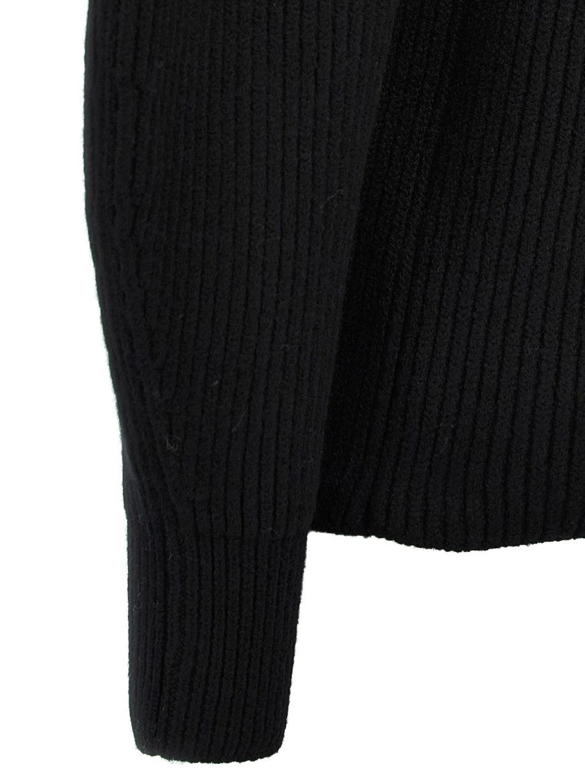 Jil Sander Textured Black Wool Sweater With Crew Neck