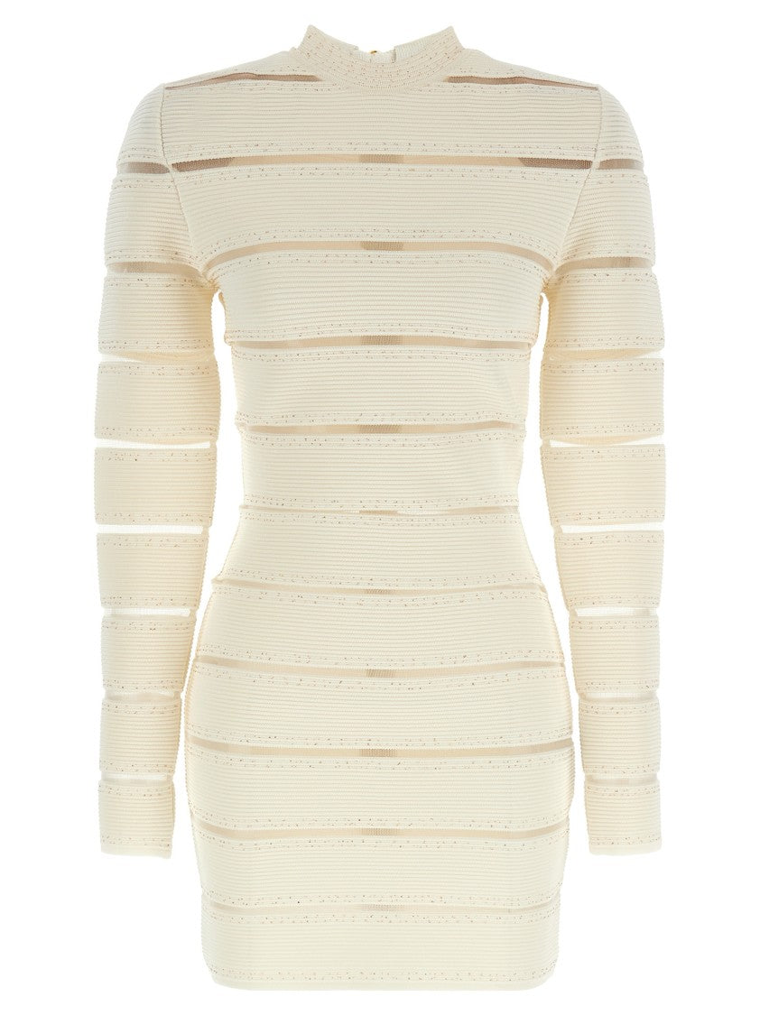 Balmain Bodycon Mini Dress With Mesh Inserts And Sequin Details