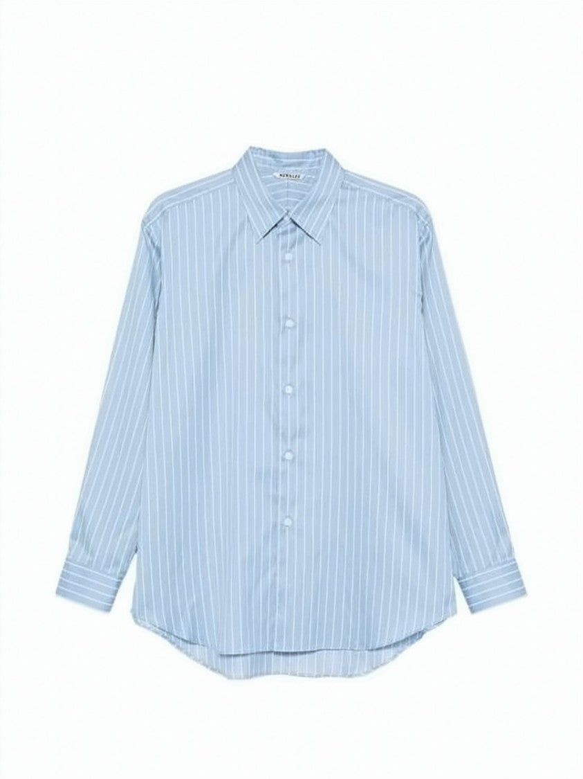 Auralee Light Blue Striped Long Sleeve Auralee Shirt