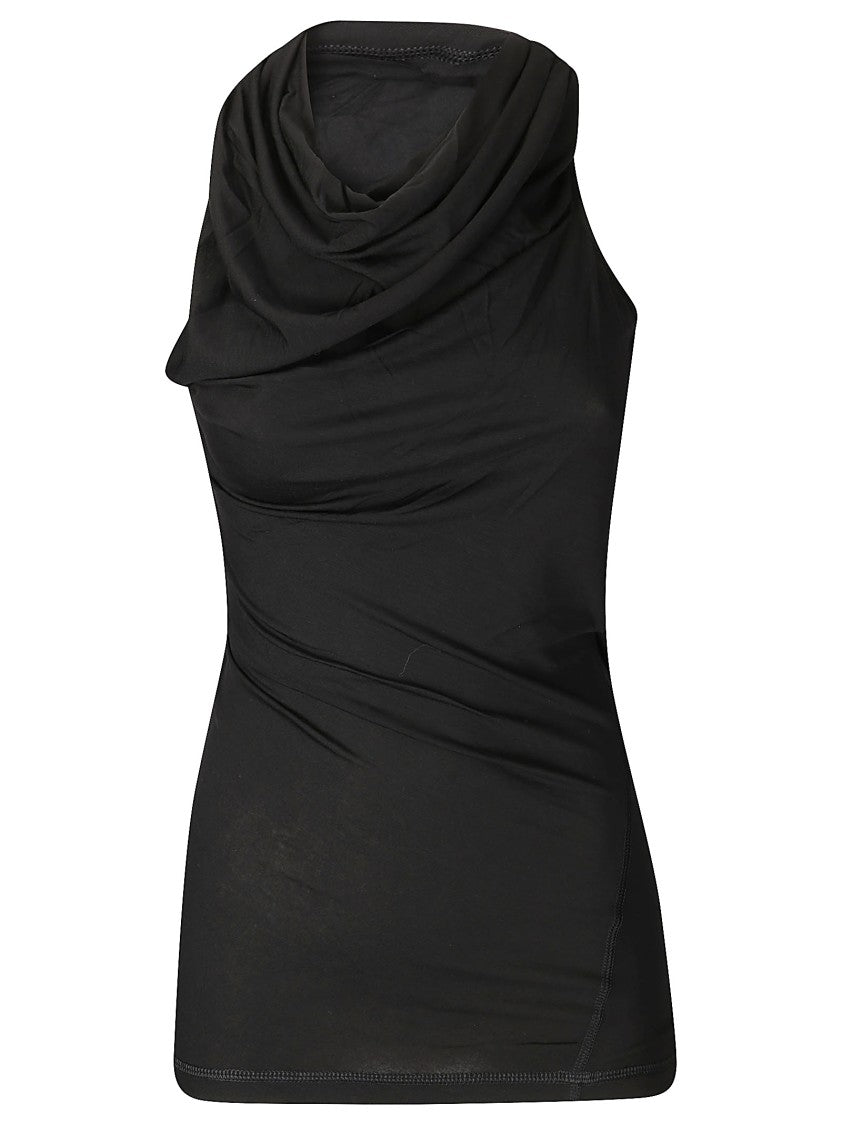 Helmut Lang Asymmetric Sleeved Draped Top With Embroidered Detail