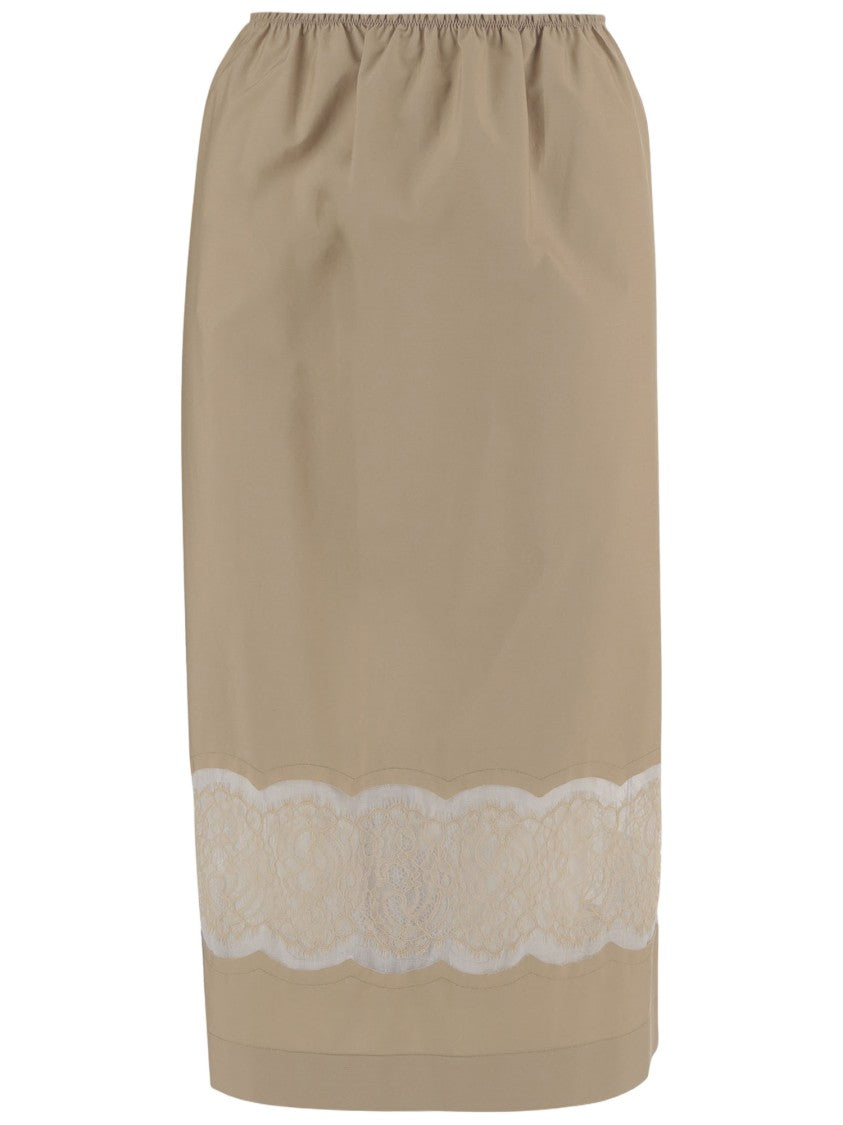 Carven Straight Silhouette Midi Skirt With Lace Trim