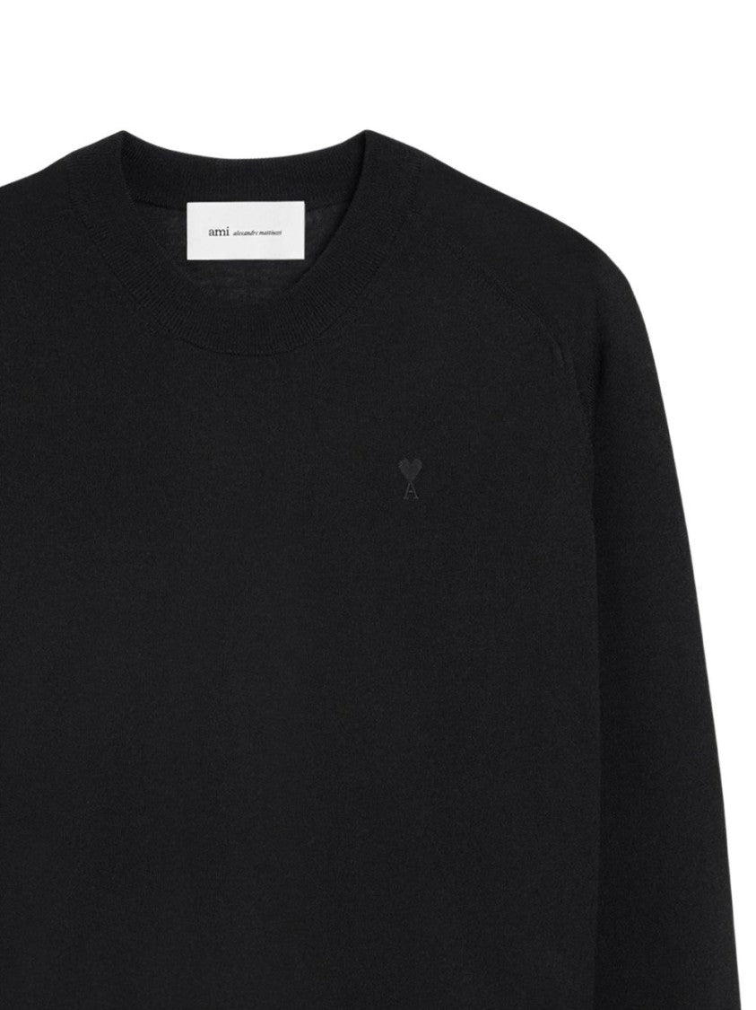 Ami Paris Black Round Neck Long Sleeve Sweater