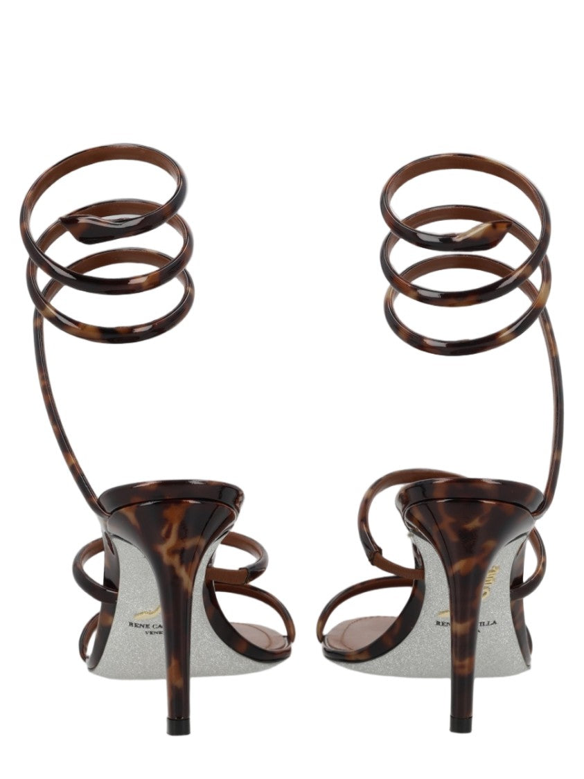 René Caovilla Cleo Spiral Ankle Strap Lamb Leather Sandals