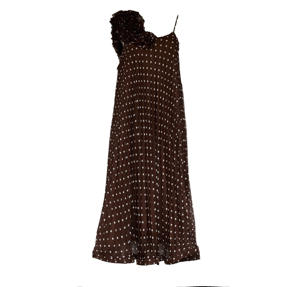 Parosh Pallina Polka Dot Asymmetric Chiffon Maxi Dress