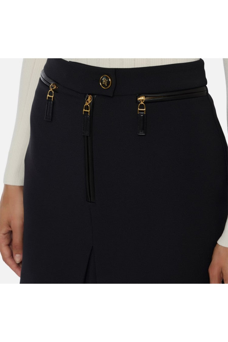 Elisabetta Franchi Black Triple-Zip Pleated Polyester-Blend Mini Skirt