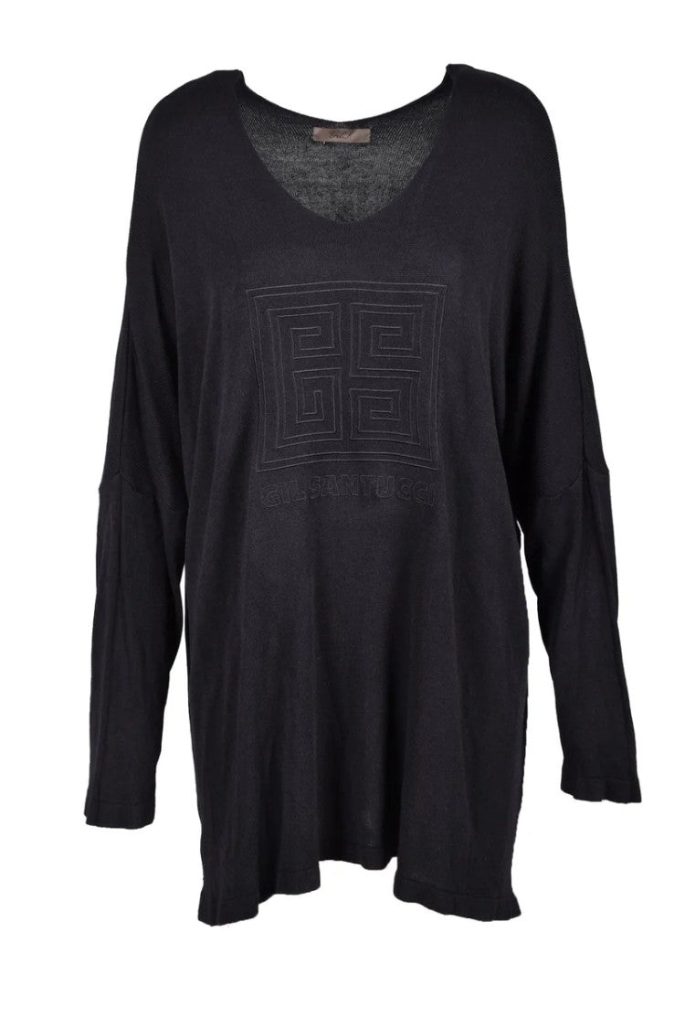 Gil Santucci Black Embossed Viscose-Blend Sweater