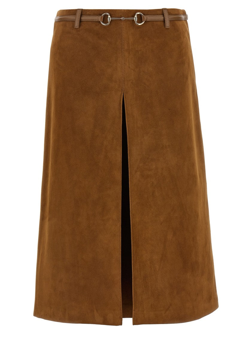 Gucci A-Line Suede Midi Skirt