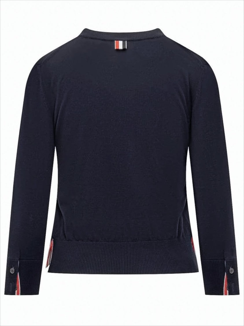 Thom Browne Fitted Blue Knit Sweater With Stripe Detailing