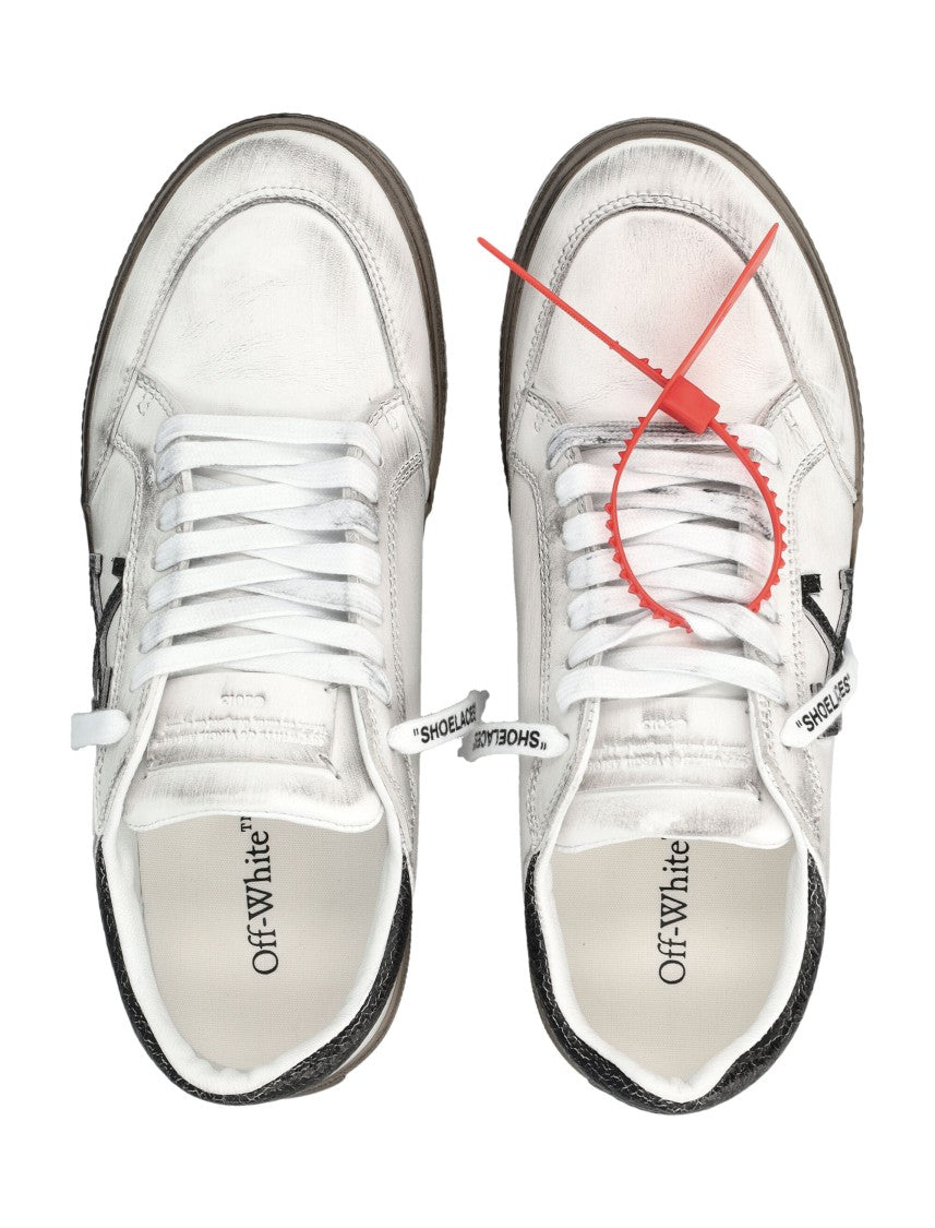 Off-White Low-Top Distressed White Sneakers With Signature Arrow Logo
