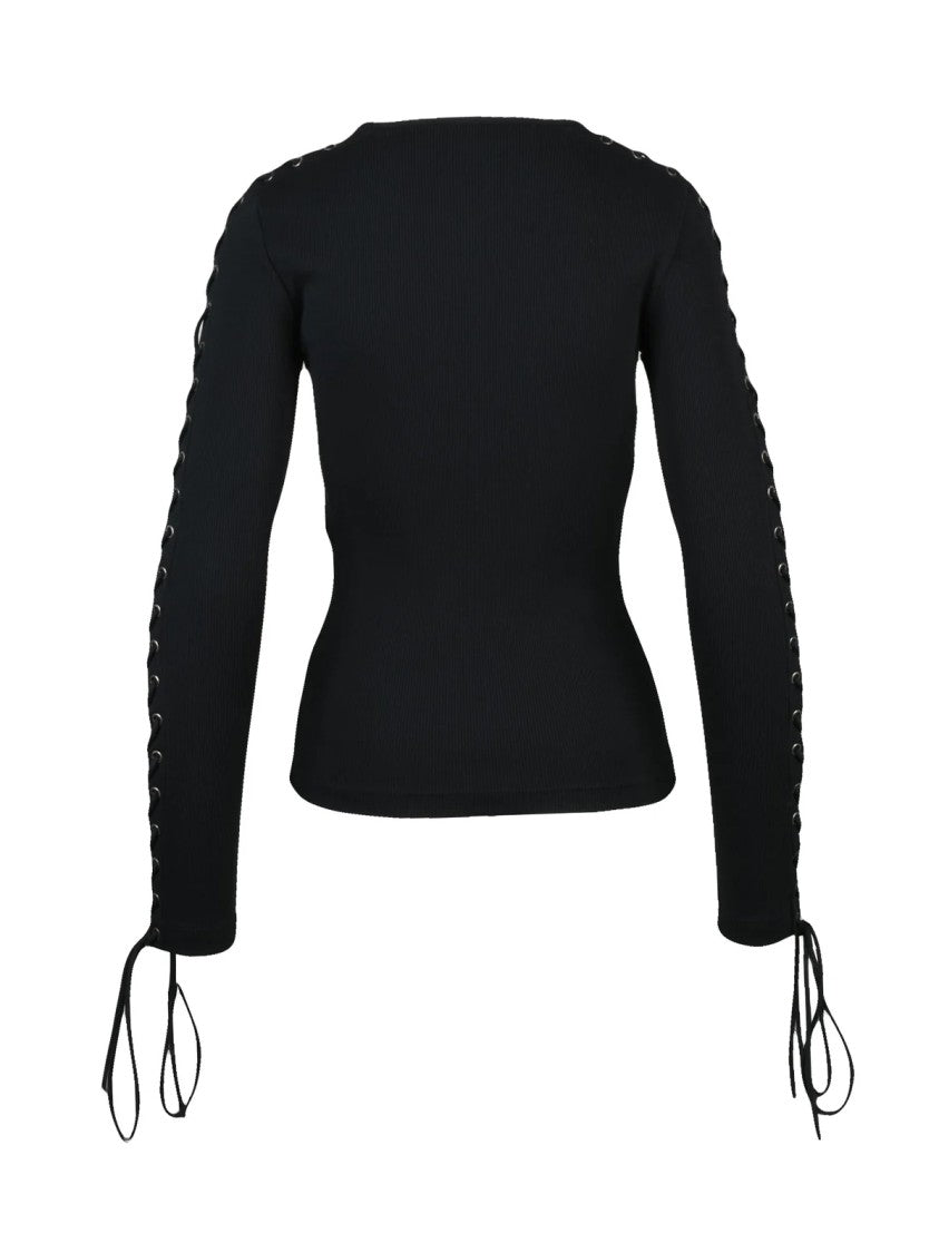 Balenciaga Fitted Long-Sleeve Cotton Weave Top With Lace-Up Detailing