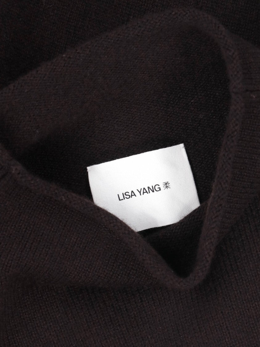 Lisa Yang Black Boxy High Round Neck Fine Knit Sweater