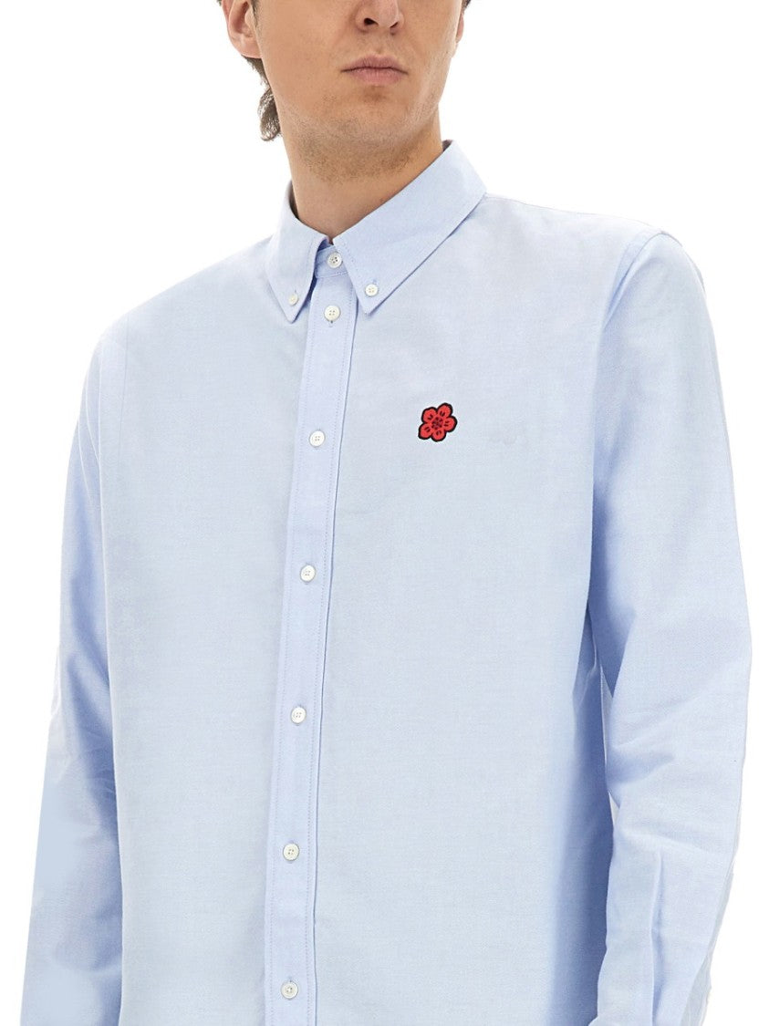 Kenzo Button-Down Cotton Shirt With Embroidered Floral Detail