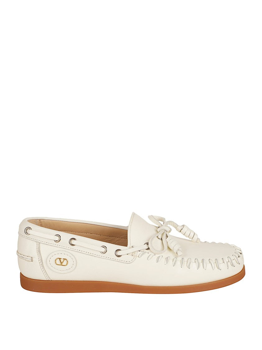 Valentino Garavani White Buffalo Leather Flat Shoes
