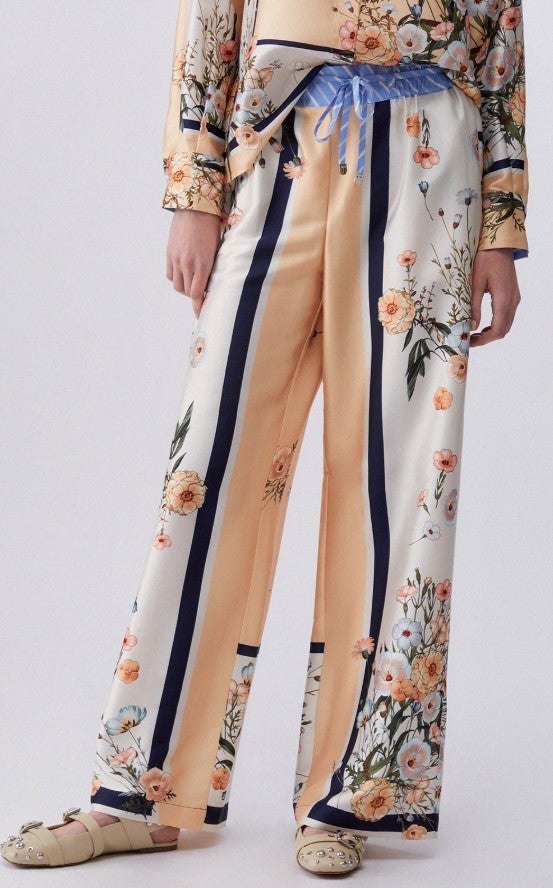 Liu Jo Printed Twill Trousers With Contrasting Drawstring