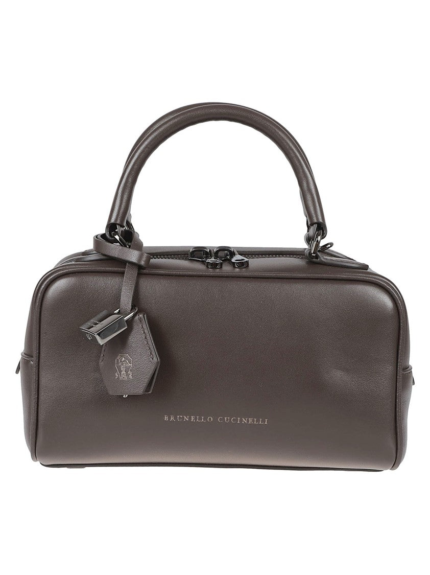 Brunello Cucinelli Rectangular Leather Bag With Zip Closure
