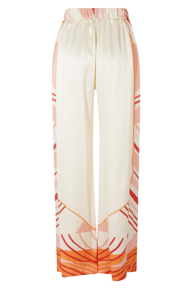 Raquel Diniz Ivory Sofia Printed Silk Wide-Leg Pants