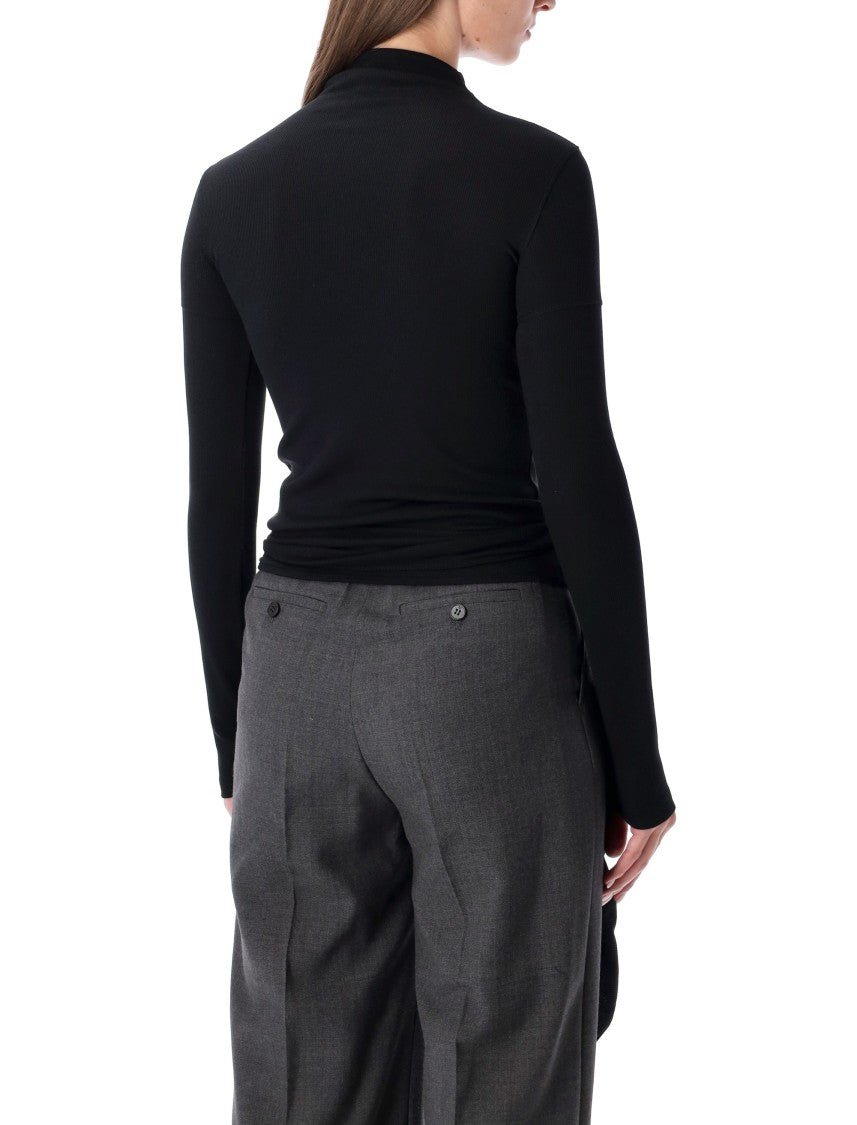 Low Classic Black Long Sleeve Half-Neck Wrap Top