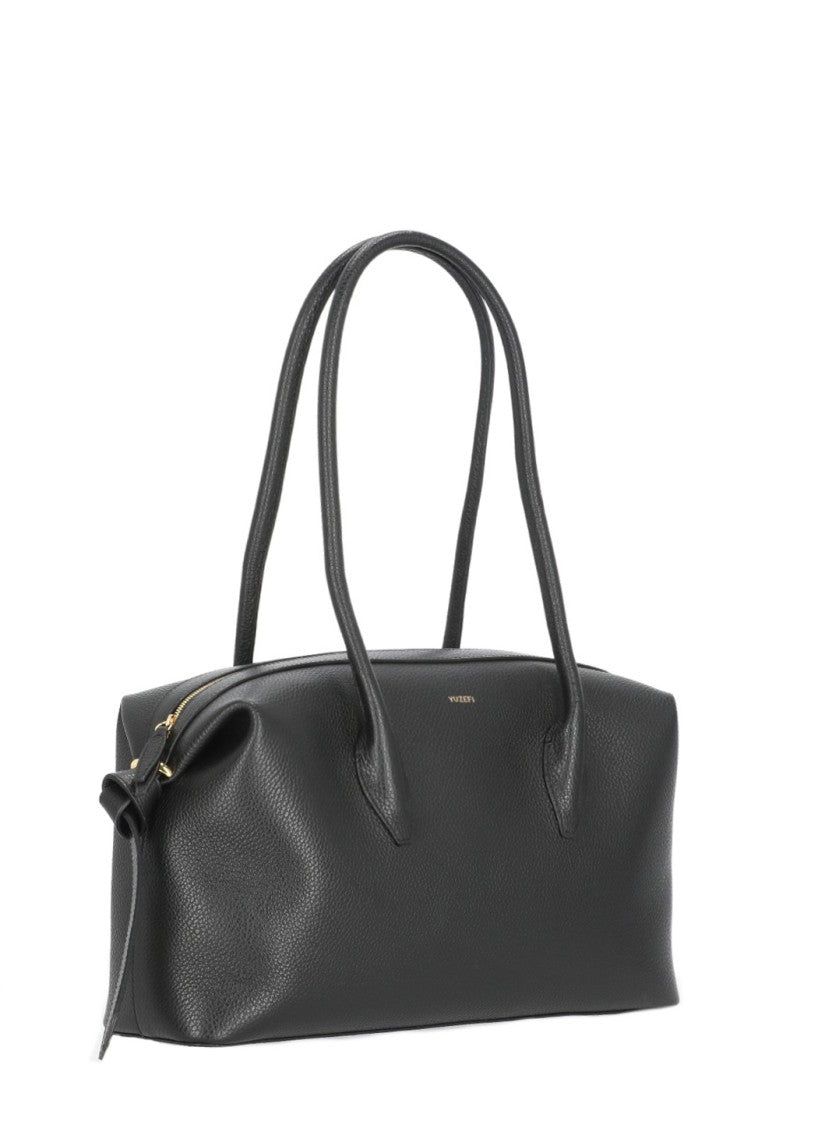 Yuzefi Pebbled Leather Duffle Bag With Golden Logo Detail