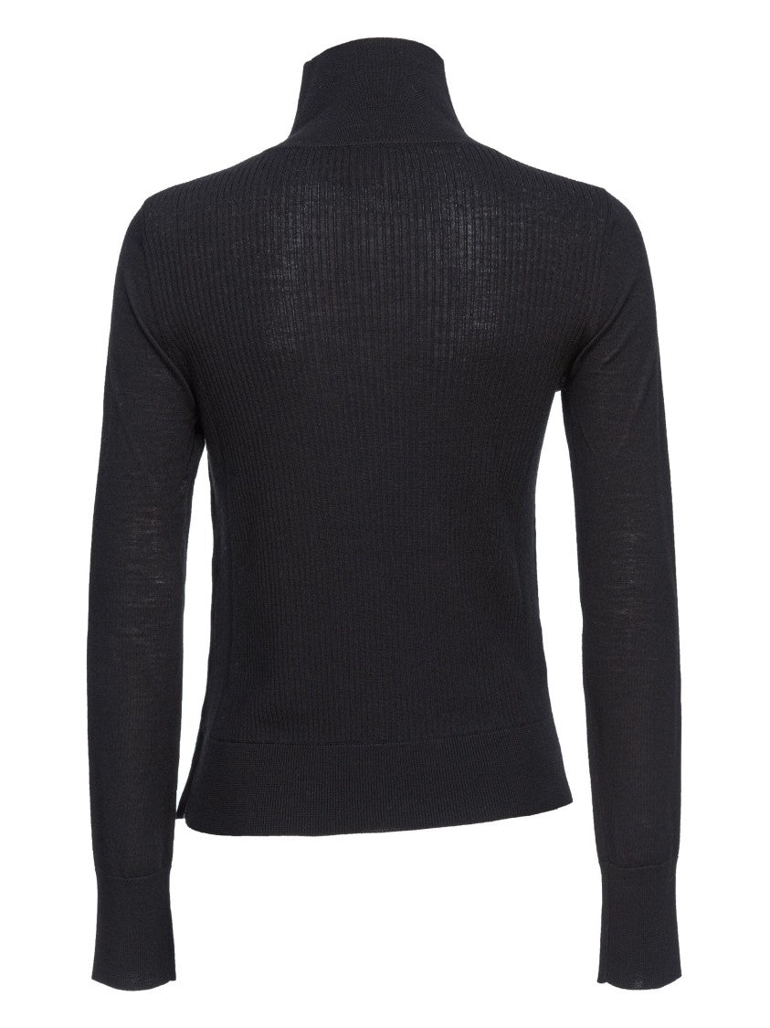 Pinko Fitted Ribbed Turtleneck Sweater With Decorative Buttons