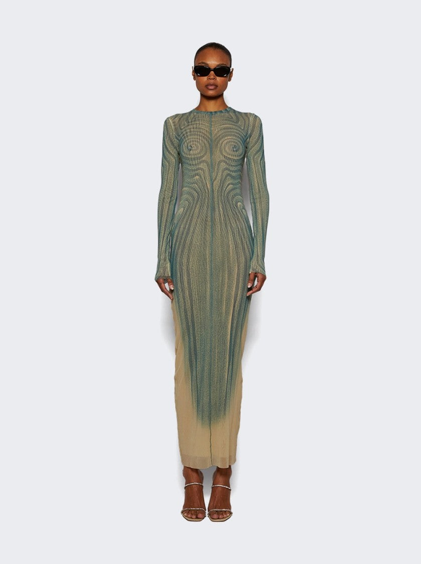 Jean Paul Gaultier Long Spiral Dress Ecru And Aqua