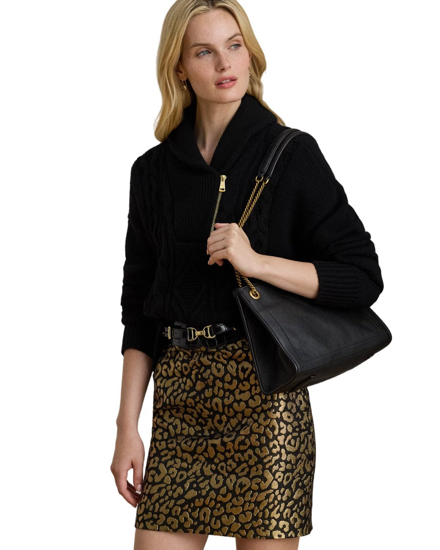 Lauren Ralph Lauren Structured Black Leather Medium Tote