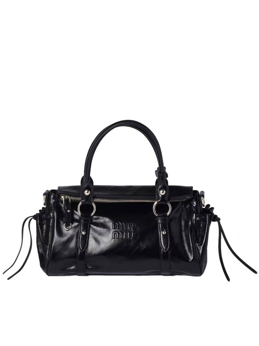 Miu Miu Black Patent Leather Drawstring Shoulder Bag