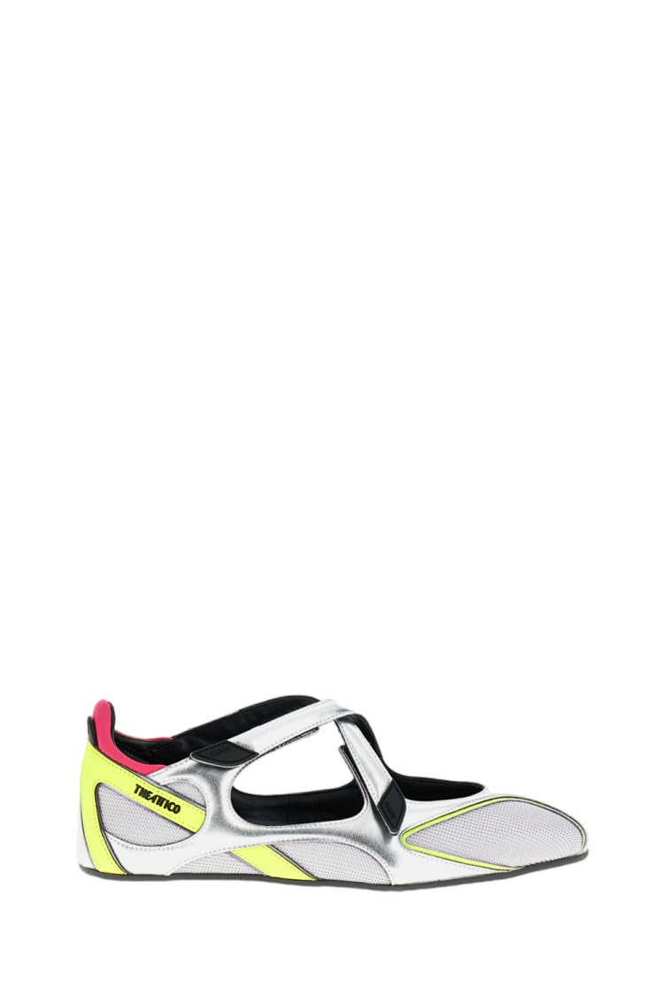 The Attico Futuristic Silver Holographic Ballerina Flats With Criss-Cross Velcro Fastening