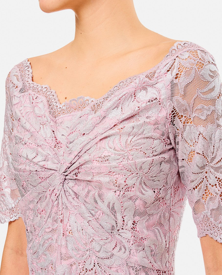 Rabanne Intricate Lace Maxi Dress With Raw Cut Neckline