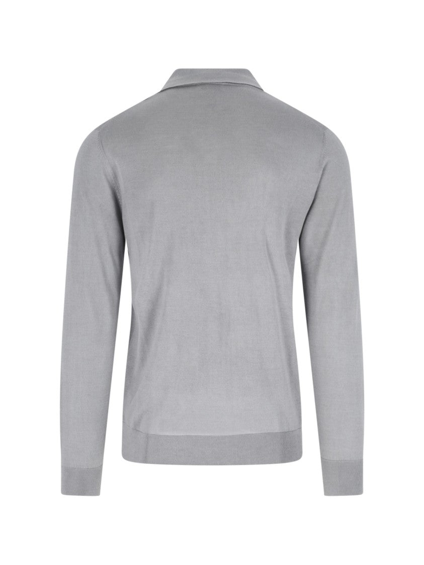 Ballantyne Grey Silk-Cashmere Ribbed Polo Sweater