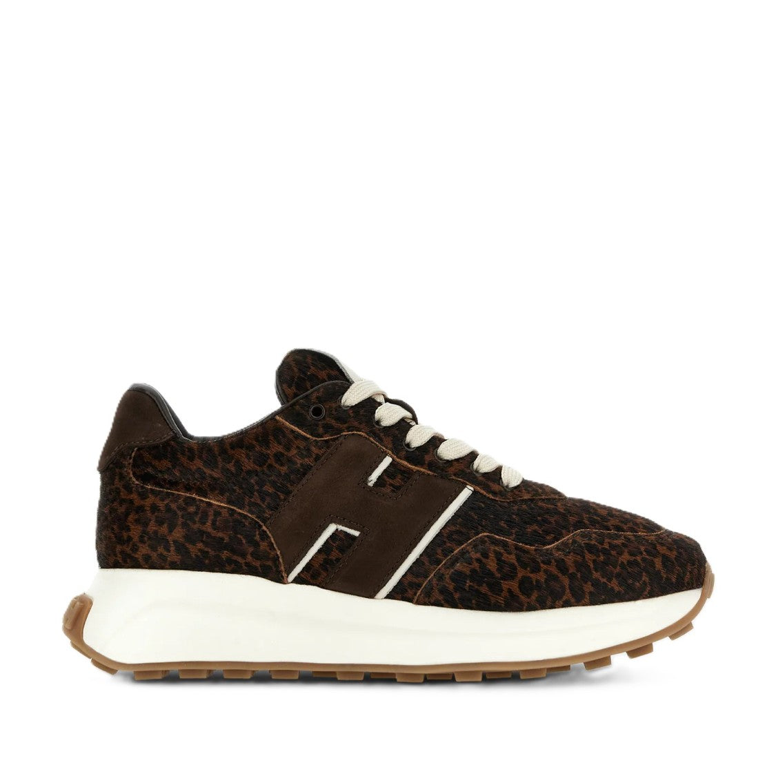 Hogan Leopard Print Dark Brown Suede Sneakers