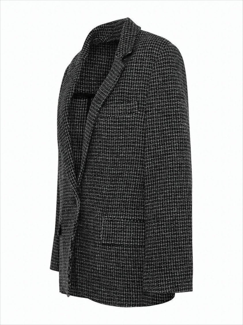 Isabel Marant Textured Grey Blazer With Notched Lapel And Subtle Check Pattern