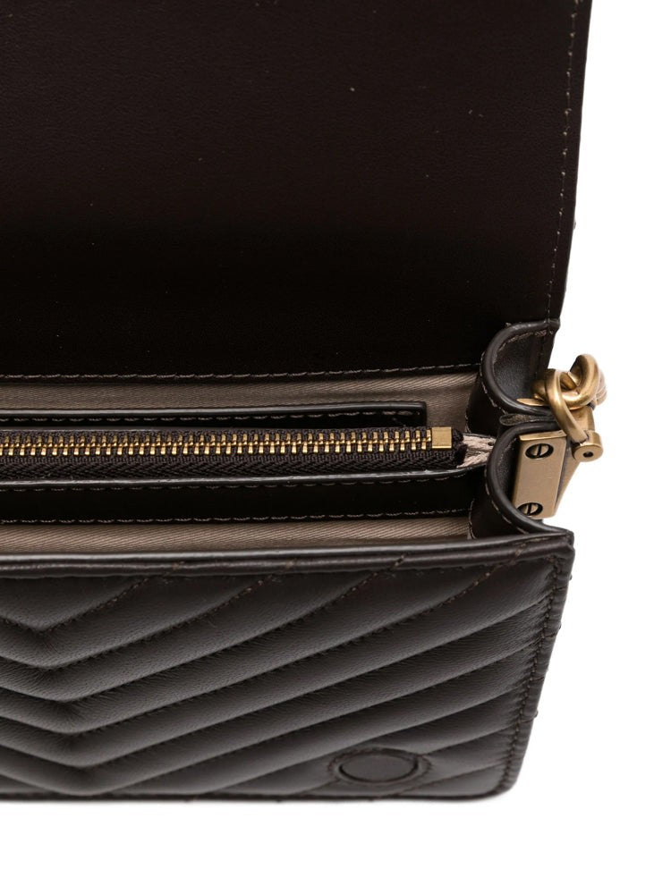 Pinko Quilted Brown Mini Shoulder Bag With Distinctive Bird Clasp