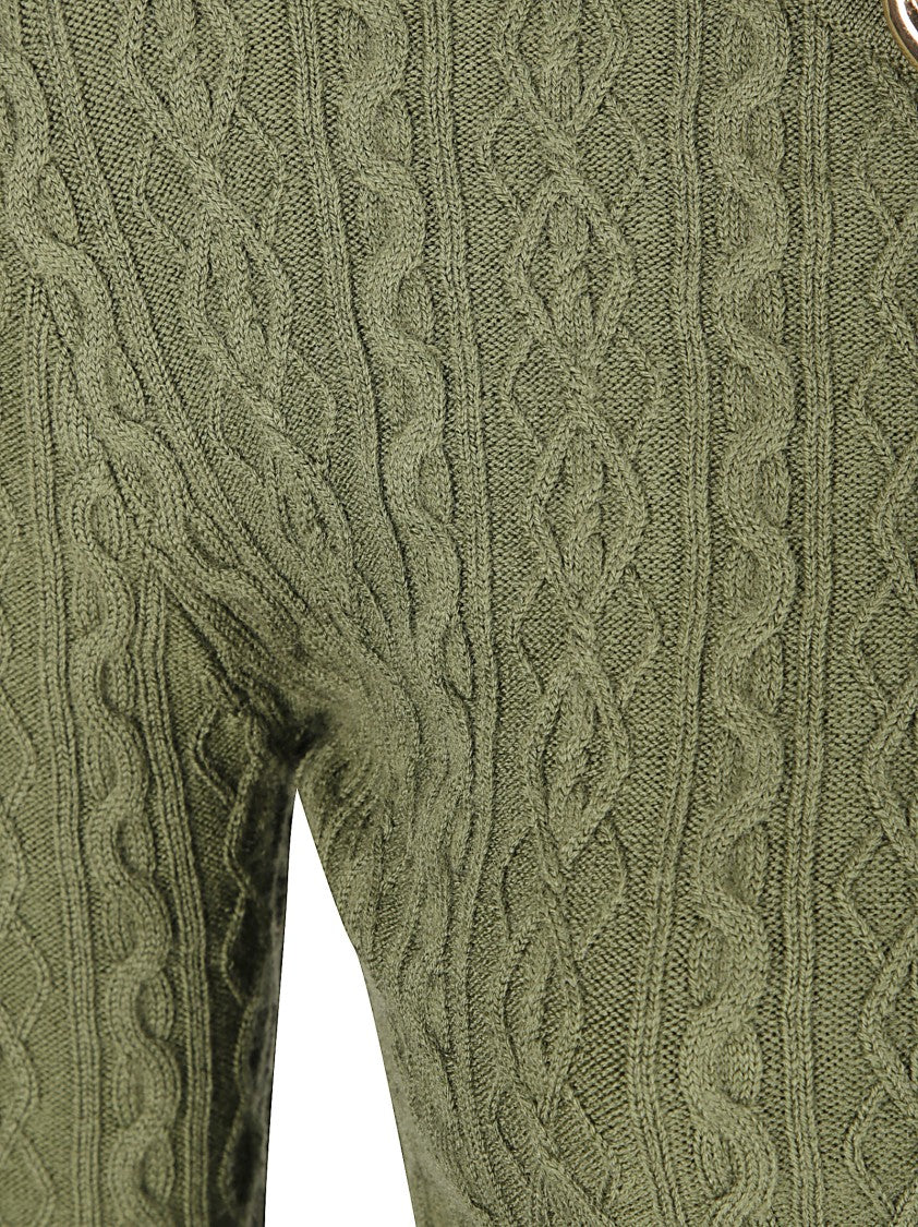 Paco Rabanne Fitted Green Knit Top With Chain Detail