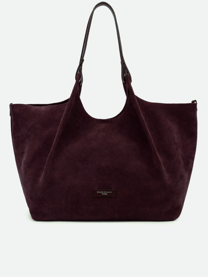 Gianni Chiarini Slouchy Burgundy Suede Tote Bag With Logo Plaque