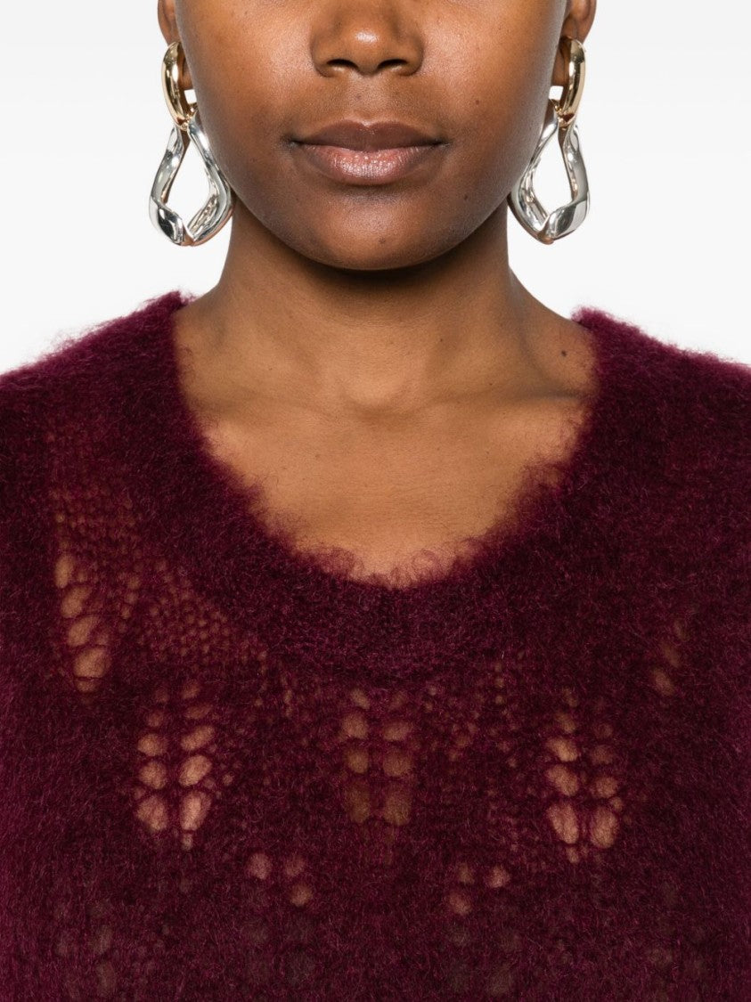 Forte Forte Sleeveless Burgundy Knit Sweater With Openwork Details