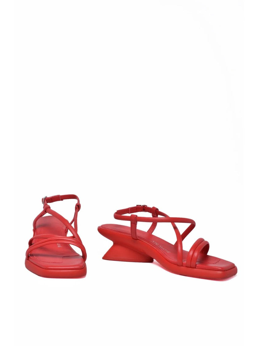 Vic Matié Red Sculptural Heel Ankle Strap Sandals