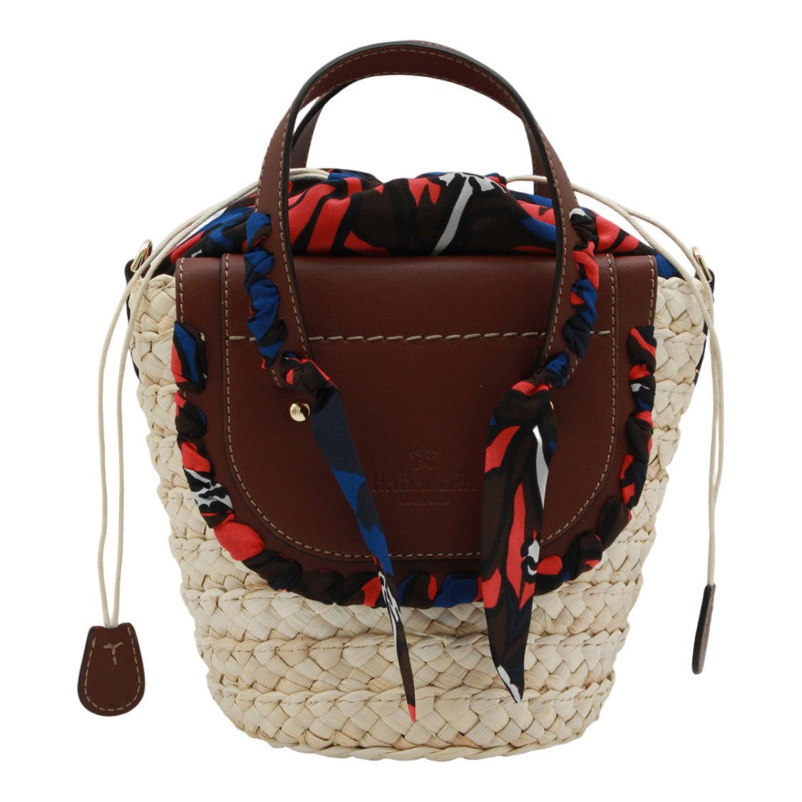 Cuba Lab Woven Straw Bag With Structured Leather Flap And Scarf Detail