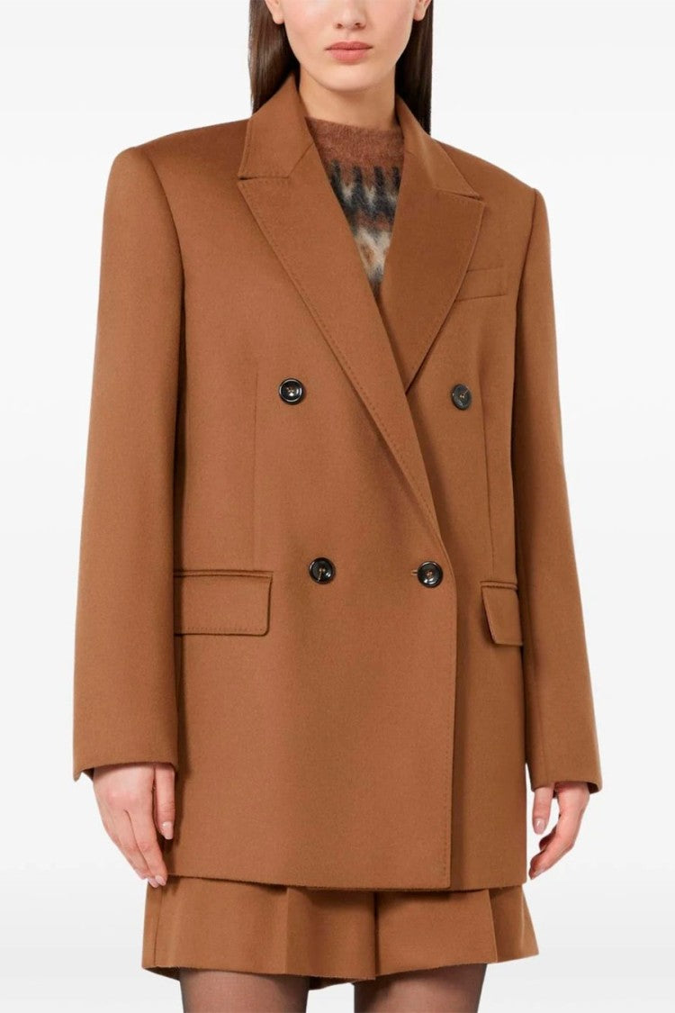 Max Mara Camel Msthobby Double-Breasted Virgin Wool Blazer