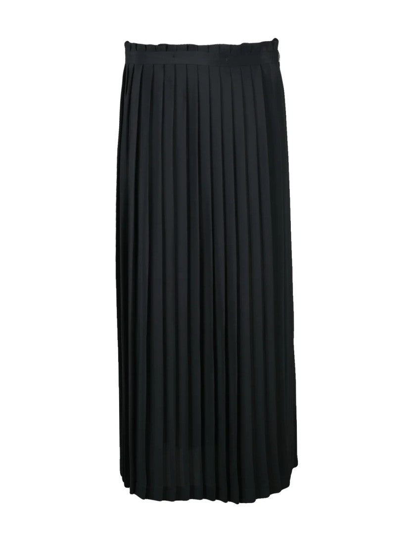 Hache Black Pleated Silk-Blend Maxi Skirt