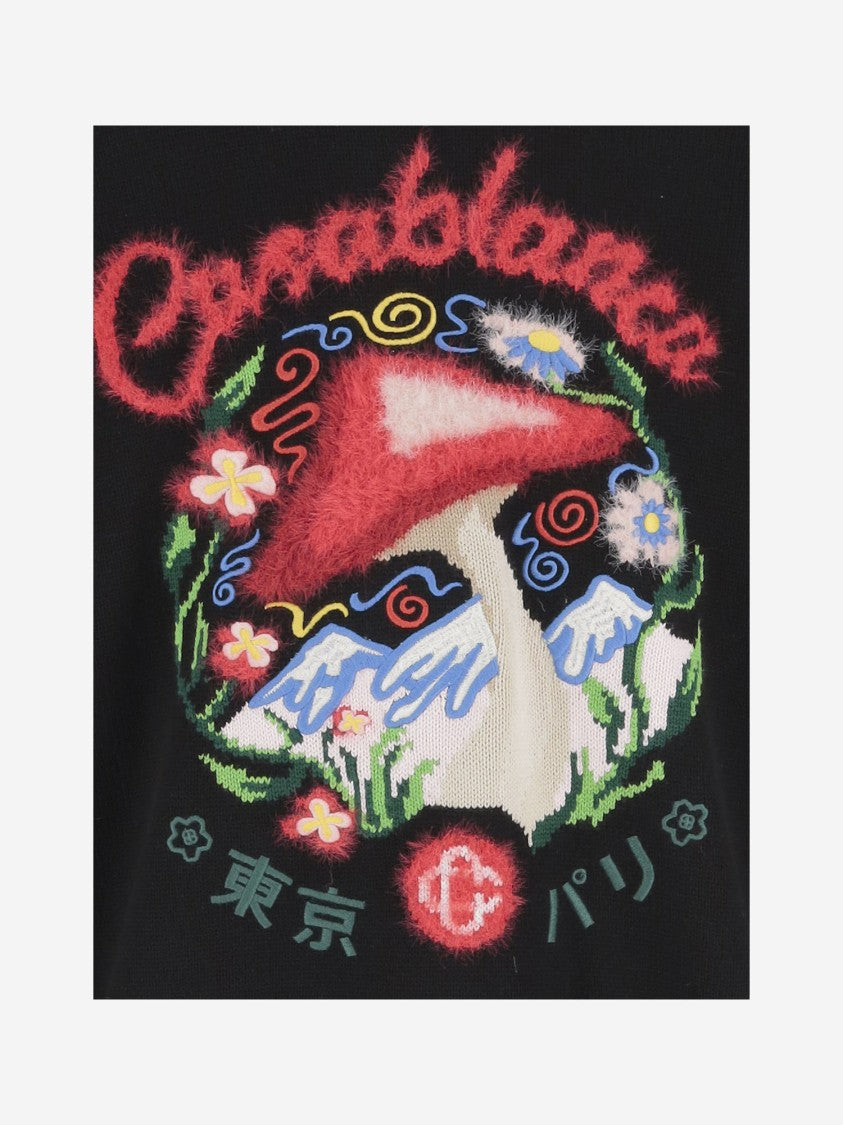 Casablanca Mushroom Embroidered Cotton Blend Sweater
