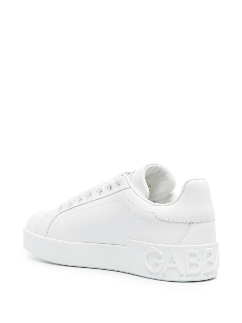 Dolce & Gabbana White Portofino Calfskin Nappa Leather Sneakers